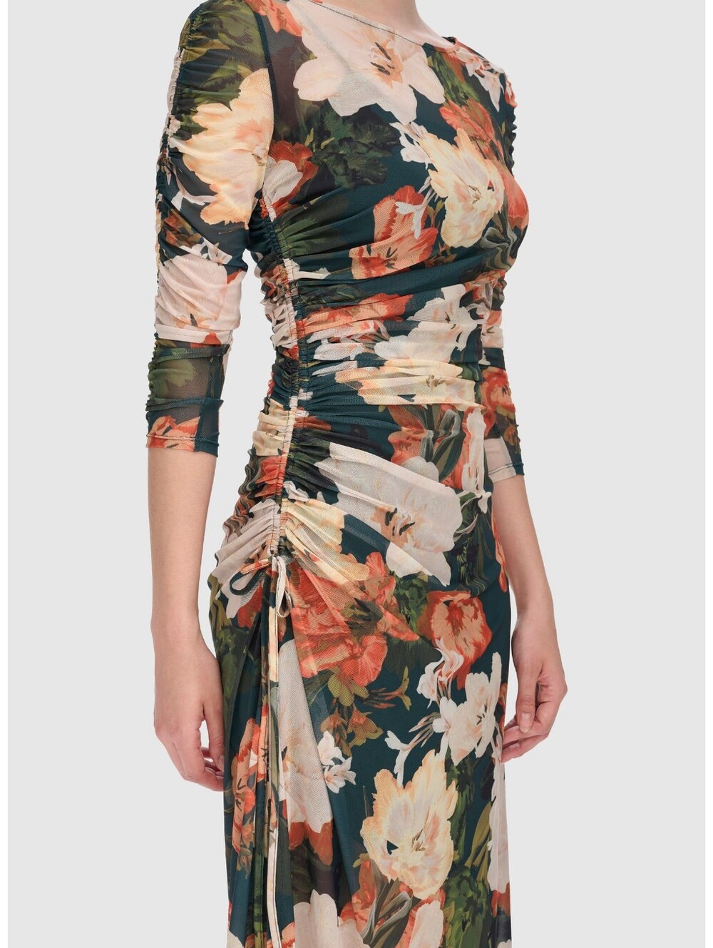 Calvin Klein Green Floral Ruched Midi Dress - 14